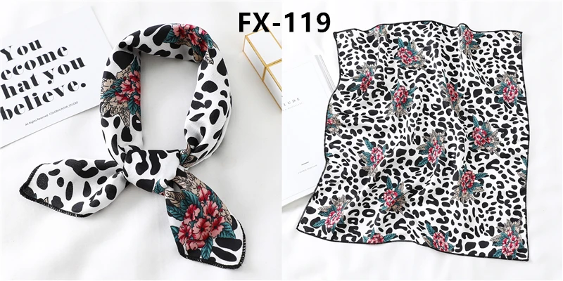 Women Small Satin Silk Scarf Square Print Wrap Foulard Femme Handkerchief Bandana Neck Hair Skinny Tie Scarves Shawls