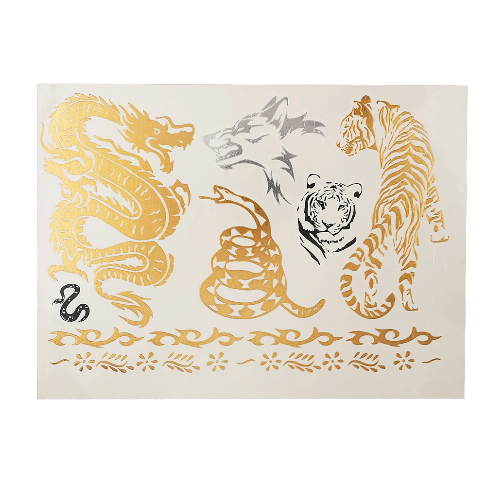 6 Pieces Metallic Tattoo Temporary Sticker Women DIY Body Art Dragon Elephant Design Water Transfer Metallic Tattoo Fake Sticker (2)