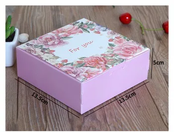 

13.5*13.5*5cmv200pcs pink rose for you design Paper Box candy Cookie Storage Boxes valentine Wedding Christmas gift Packaging
