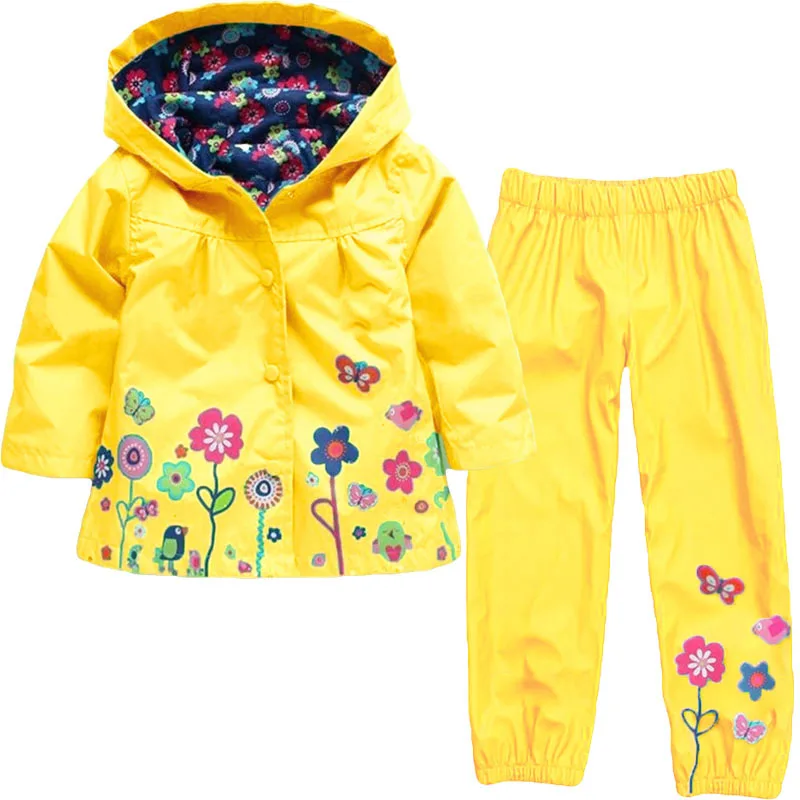 KEAIYOUHUO/осенне-зимняя детская одежда; ветрозащитные водонепроницаемые комплекты для мальчиков; куртка-дождевик+ брюки; Спортивный костюм для девочек; одежда для детей - Цвет: Yellow