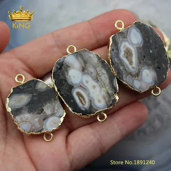 

5pcs Slice Ocean Jaspers Connectors Crafts Bracelet Bulk,Large Ocean Stones Slab Charms with Gold Bails Links Necklace XING09