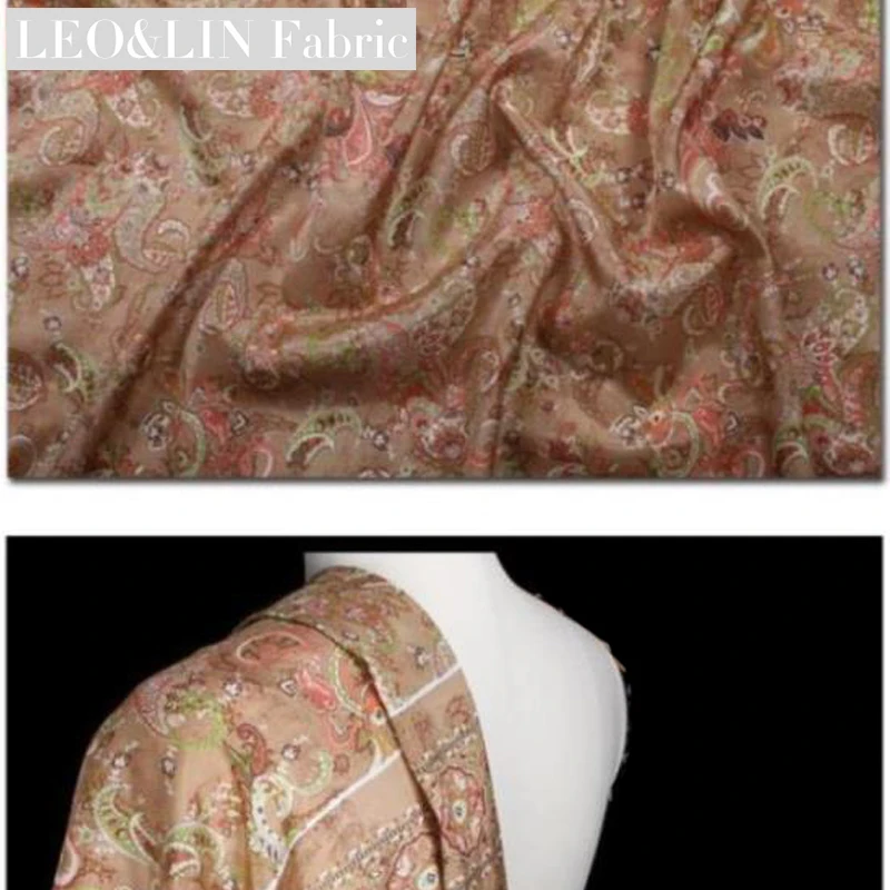 

LEO&LIN 2017 Brown Vintage Silk Cotton thickening floss Silk exquisite small gloss paisley Fabric 114*85cm (1 set)