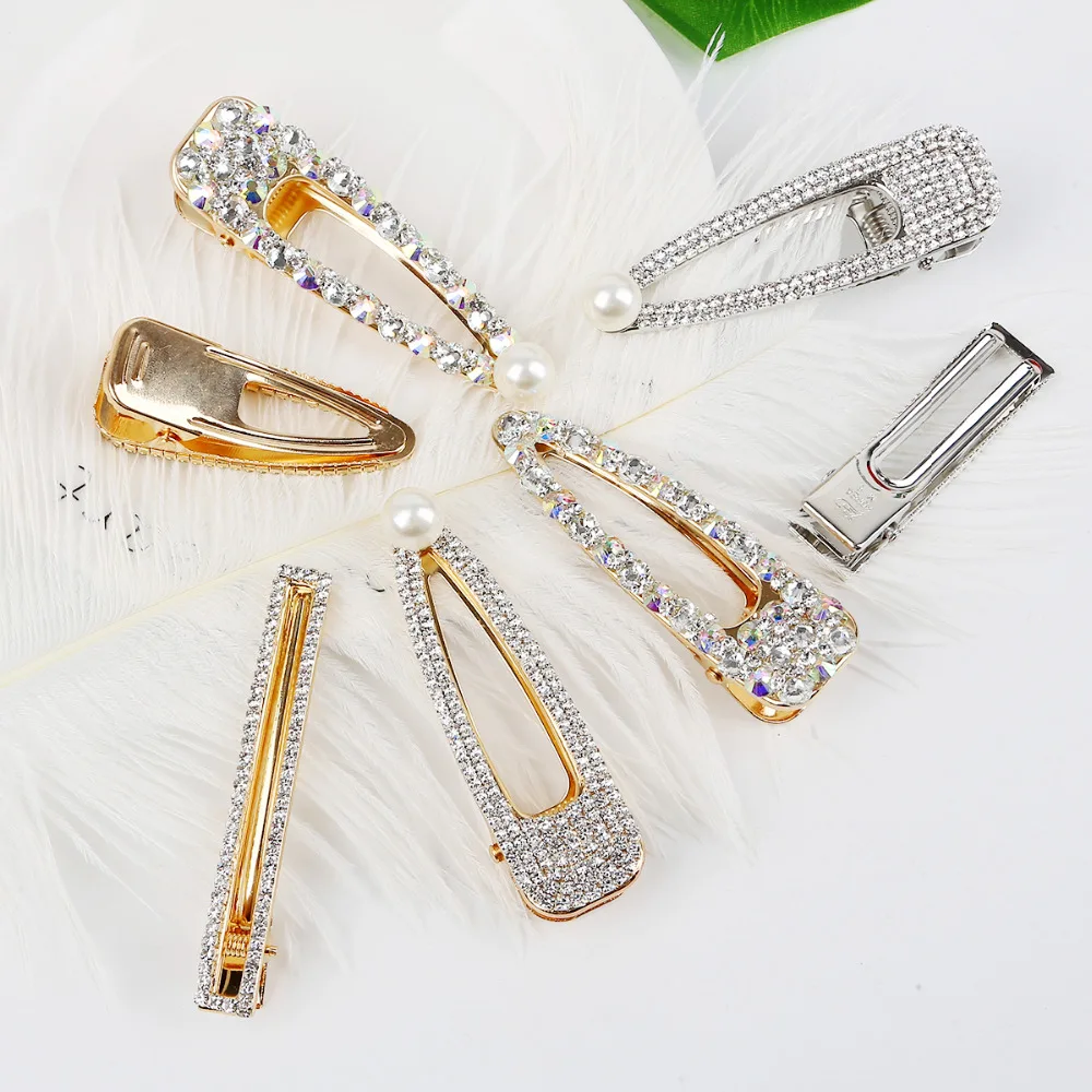 

Korean Fashion Rhinestone Crystal Pearl BB Hairpins Barrettes Geometric Hair Clip For Girl Women Hair Accessories