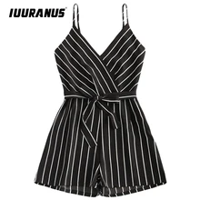 IUURANUS 2019 women jumpsuits black Sleeveless Strappy Short Playsuit Striped Cami Belt whole woman summer Romper IUURANUS 2019 women jumpsuits black Sleeveless Strappy Short Playsuit Striped Cami Belt whole woman summer Romper