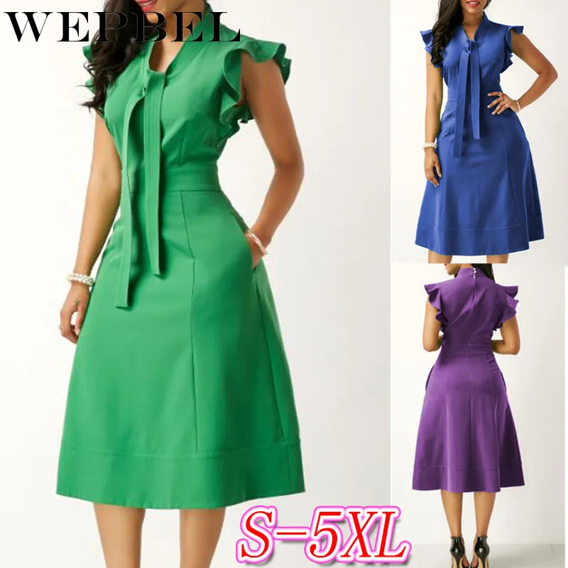 

WEPBEL Plus Size Dress Loose Sleeveless Summer Ruffles High Waist Casual Fashion Solid Color A Line New Sexy Long Ladies Dresses