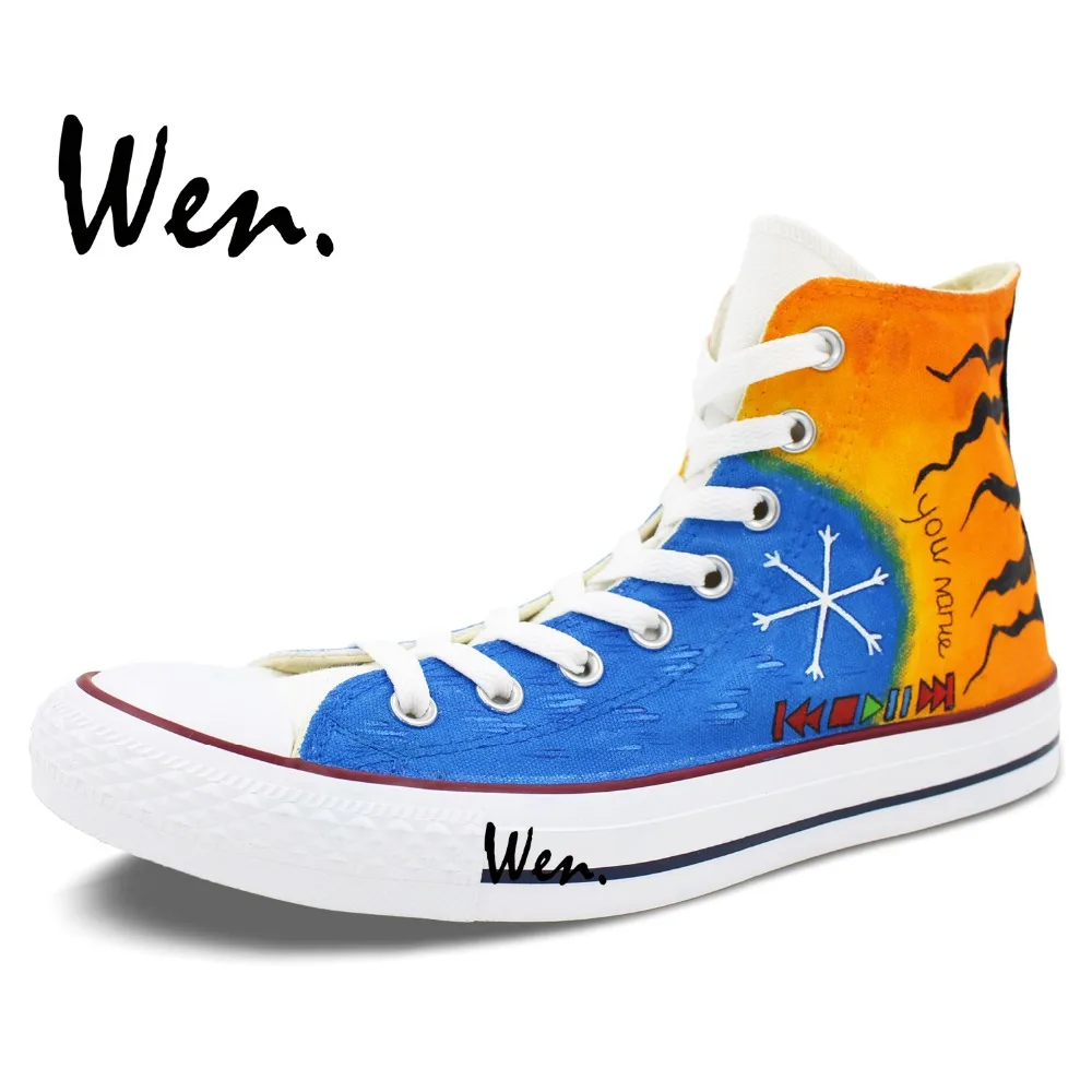 ون تصميم مخصص اليد رسمت أحذية اللوحة الملونة ندفة الثلج باو بلام الرجال تزلج الأحذية عالية أعلى المرأة قماش أحذية رياضية