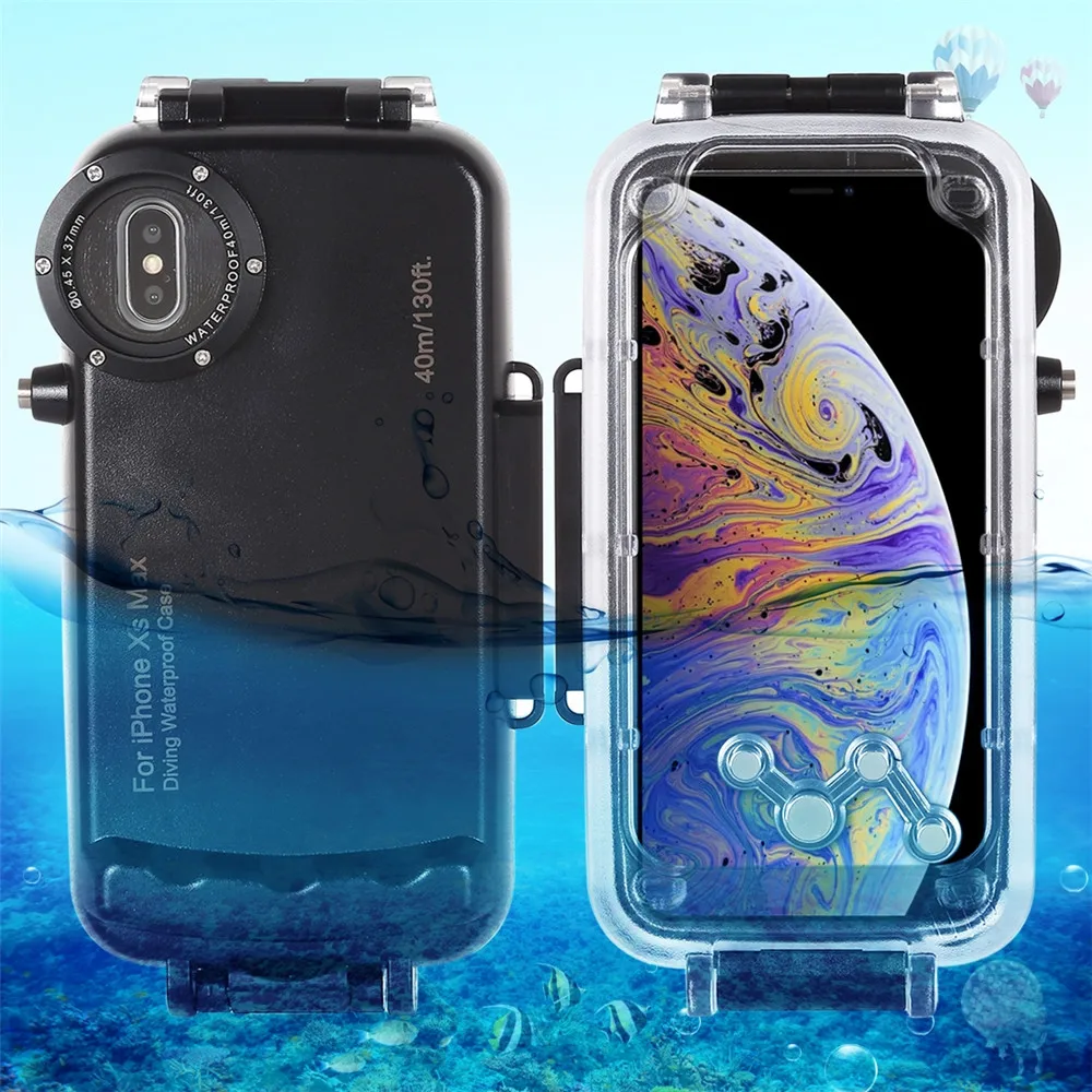 

Professional Waterproof Case For iPhone XS MAX Diving Case Funda Black White Transparent