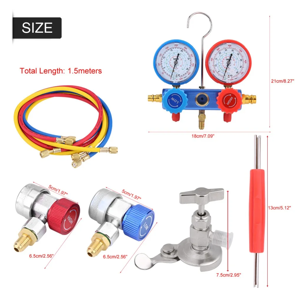 Oversea R134a Air Conditioner A/C Manifold Gauge Set with 5ft Charging Hose Tool Refrigeration Air Conditioning Tools