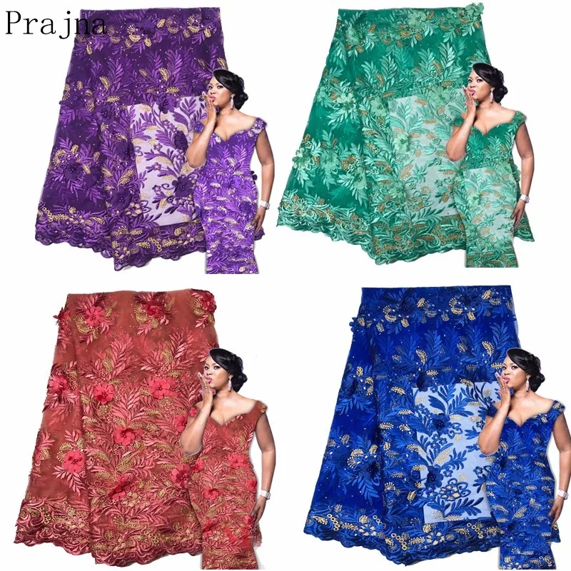 

Prajna 2018 3D Jacquard Laces Fabric Latest High Quality Gold Royal African Nigerian French Net Lace Embroidered Wedding Dress F