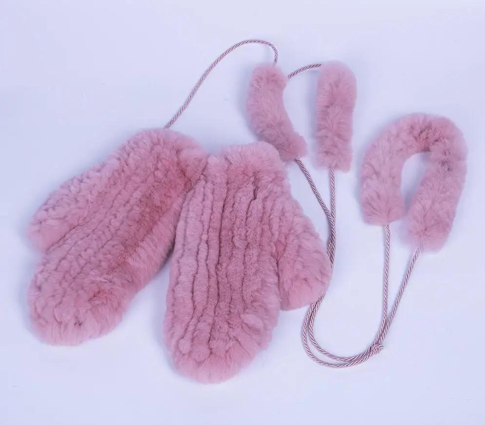 YCFUR, женские перчатки, зимние, вязаные, мех кролика Рекс, варежки, перчатки для женщин, супер эластичные, мягкие, теплые, перчатки для девочек - Цвет: PINK