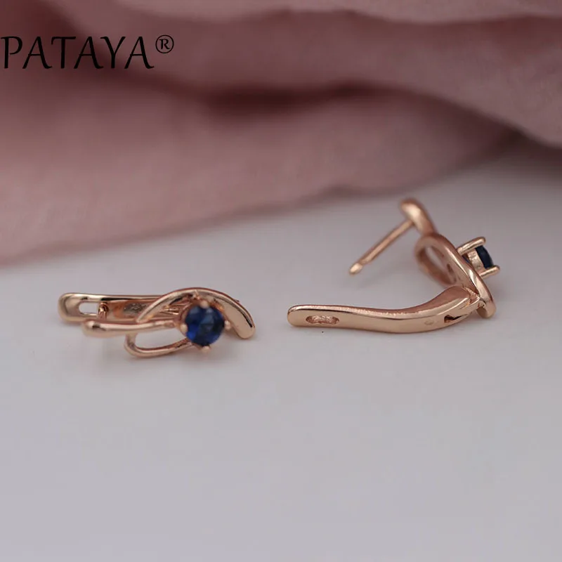 PATAYA, эксклюзивные свадебные серьги с буквой D, 585 розовое золото, голубой натуральный циркон, модные ювелирные изделия, изысканные уникальные Зеленые Короткие серьги - Окраска металла: sapphire