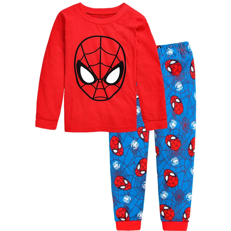 Комплект одежды для маленьких мальчиков и девочек, супергерой паук-Man, футболка с длинными рукавами и штаны, костюмы, пижамы, одежда для сна, ночная рубашка с мультяшным принтом - Цвет: 9