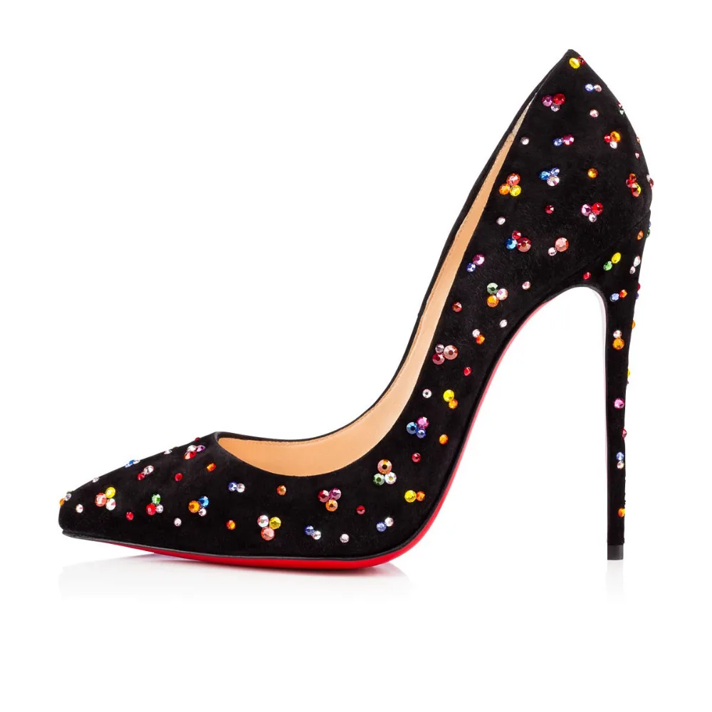 

Mavirs 2017 Spring Fashion Pointed Toe Large Size Red Bottom High Heels Women Pumps Rhinestone Velvet Black Stiletto Shoes