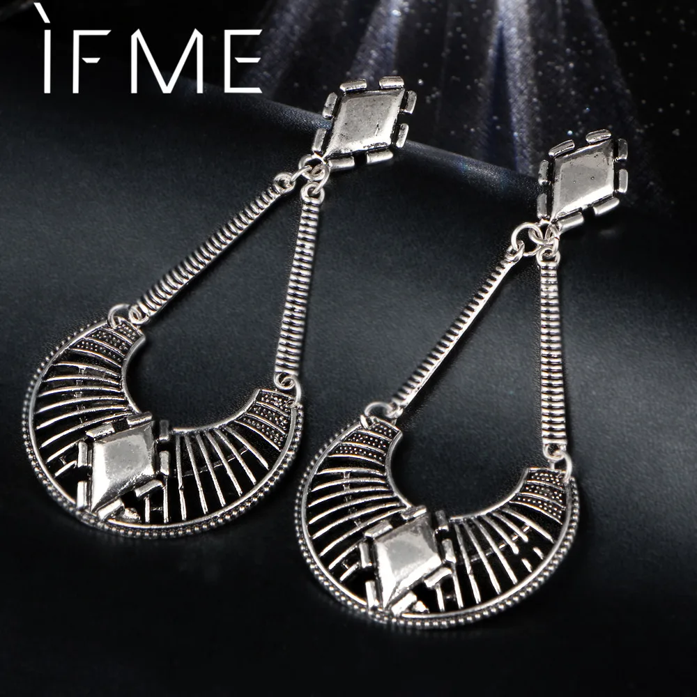 IF ME Retro Tibet Sector Hollow out Silver Color Drop Earrings for Women Antique Dangles Brincos Jewelry Female | Украшения и
