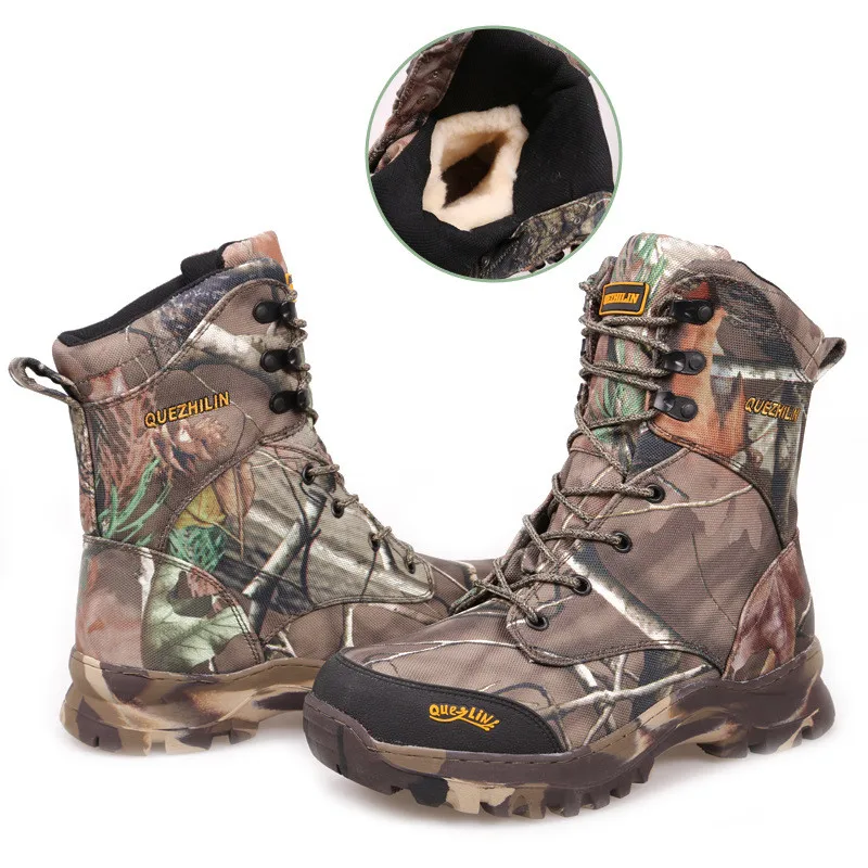

Winter Thick Fleece Bionic Camouflage Snow Boots Outdoor Waterproof Desert Jungle Hiking Hunting Tactical Shoes plus size 47