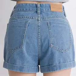 WKOUD Для женщин джинсы шорты Высокая Талия Solid Rolled джинсы плюс Размеры карманов Повседневное Джинсовые шорты Лето Соблазнительные шорты DK6036
