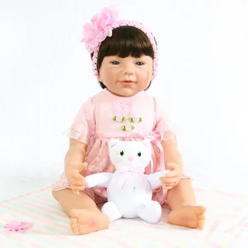 

22inch 55cm Reborn Doll real baby girl Full Silicone reborn bayb doll bebes reborn Boneca In Cute Clothes fake baby dolls