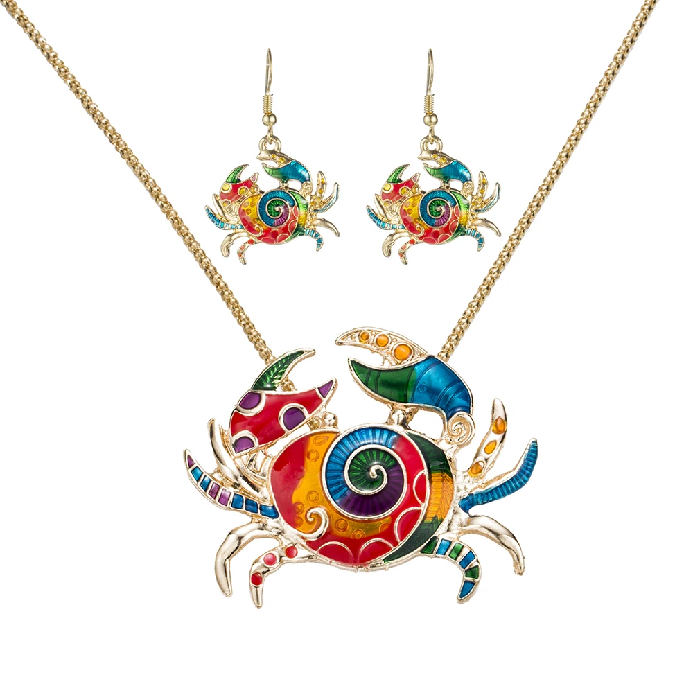 IPARAM Gothic Enamel Crab Jewelry Set Gold Crab Statement Necklace Earrings Set For Womenin