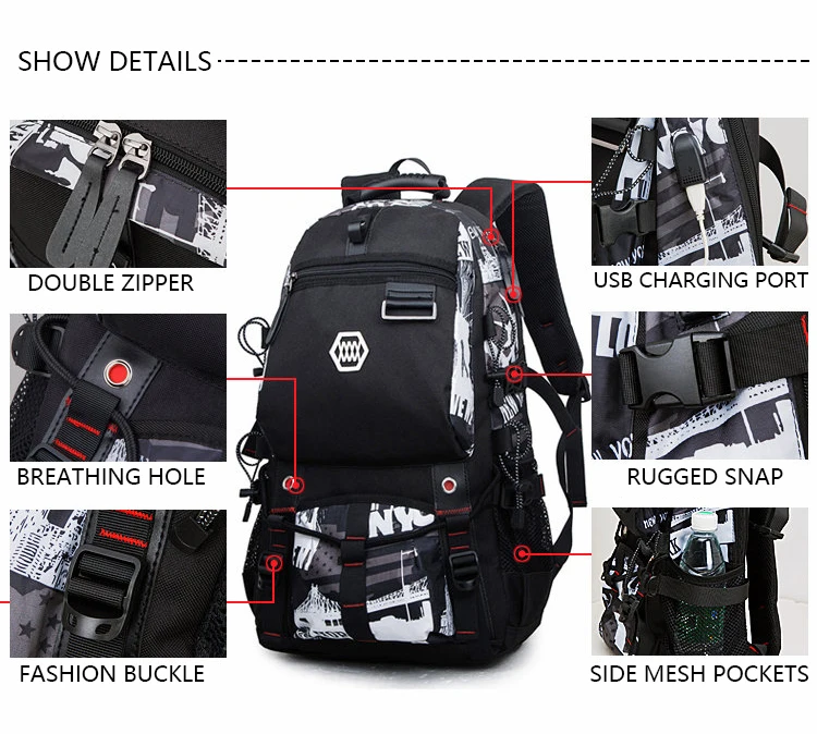 JKBW USB Charging 15.6'' Laptop Backpack Traveling Hiking Backpack Large Capacity Versatile Utility Backpack for Men (10)