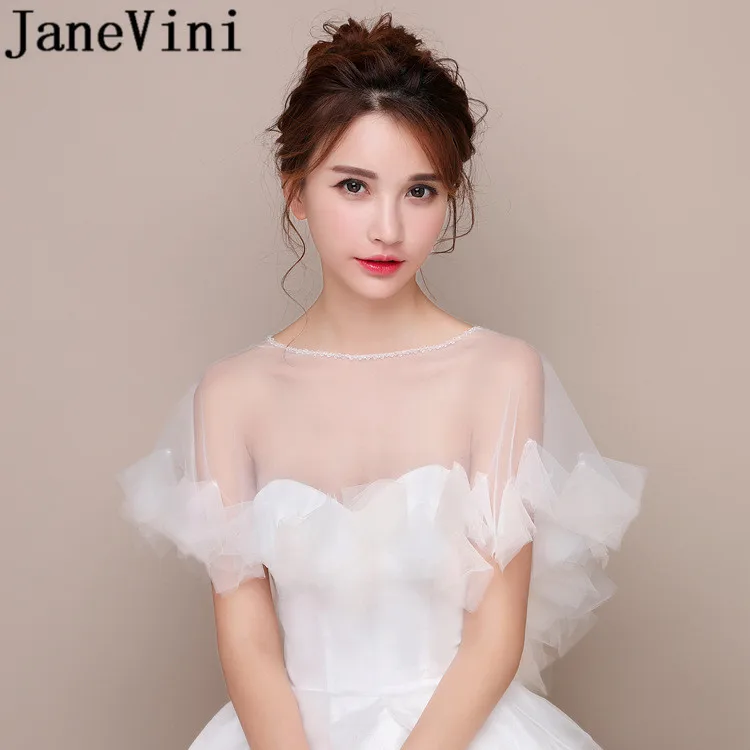

JaneVini Summer Sheer Tulle Shrug Women Wedding Jacket Bolero Wrap White Puffy Bridal Capes Shoulder Cover Stoles Boloro 2019