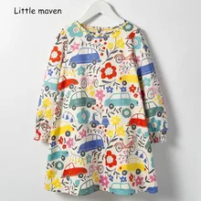 Little maven/Коллекция года, Брендовое осеннее Новое дизайнерское детское платье одежда для маленьких девочек хлопковые платья для девочек с цветочным принтом и машинкой, S0368