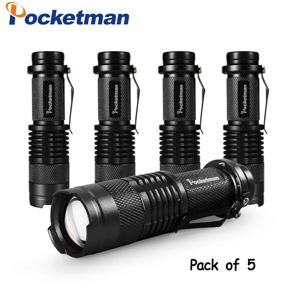 

pack of 5 , Powerful LED Flashlight 4000LM Q5/T6 lampe torche LED Torch Laterna de 3 Mode Zoomable Fishing Riding Adventure