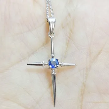 

Natural real sapphire cross style necklace pendant Free shipping 925 sterling silver 0.15ct gemstone For men or women C204101