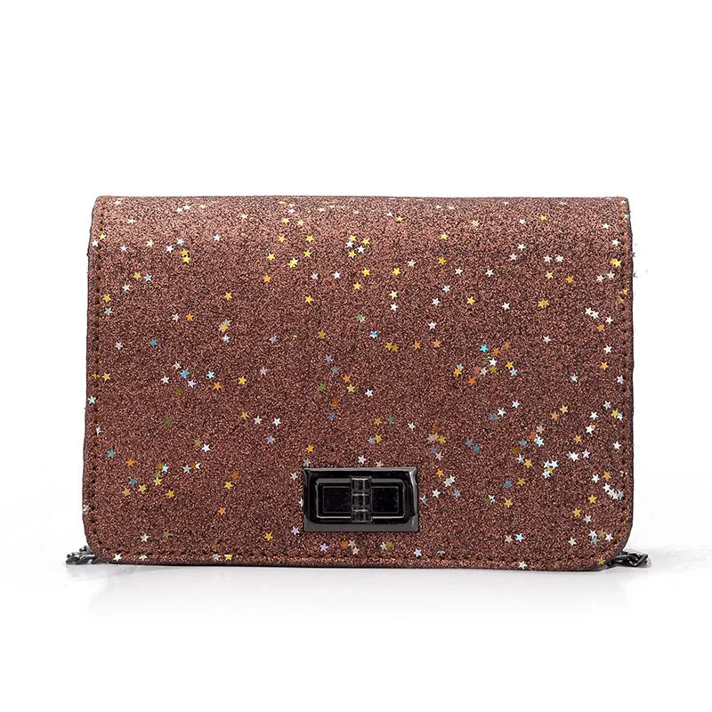 

New 2019Buckle Mobile Casual Chain Shoulder Bag Sequins Small Square Female Shoulder Diagonal Cross Bag Ladies Famous Luxury Bra