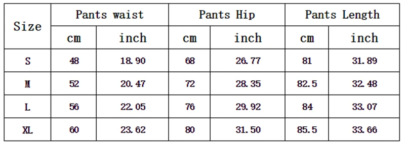 WCK0199 SIZE TABLE