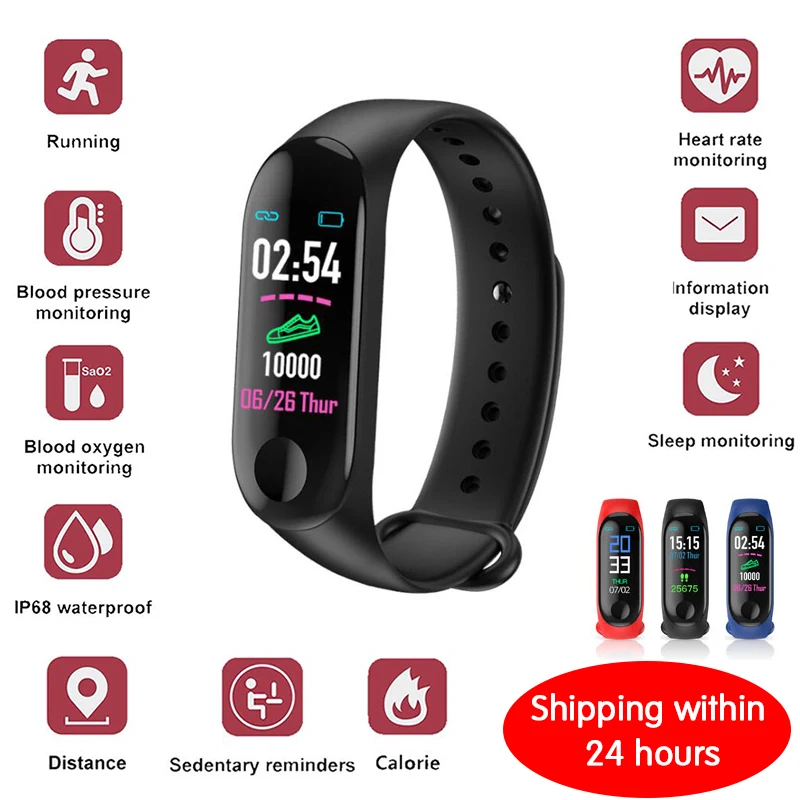 

Fitness Bracelet Blood Pressure Outdoor IPS Screen Heart Rate Monitor Life Waterproof Smart M3 Wristbands PK Mi Band 3