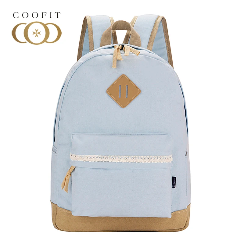 Coofit Design Solid Color School Bagpack For Teenager Girls Casual Lace Canvas Women Backpack Travel Female
