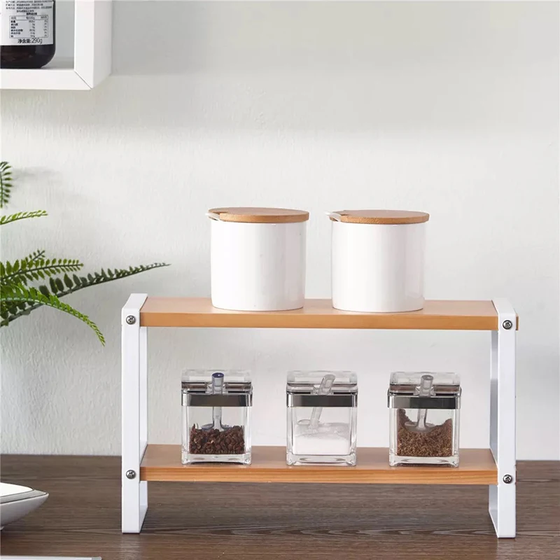 

Double-layer Wooden Kitchen Utensils Rack Shelf Organizer Japanese Style Cosmetics Storage Rack Home Multi-function Wood Shelf