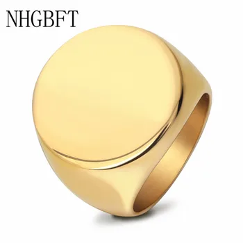 

NHGBFT Simple Round Signet Solid Men Ring Gold Color Stainless Steel Unique ring Party Jewelry Dropshipping