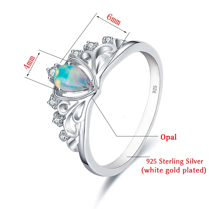 Szjinao New Brand Luxury Opal Crown Rings for Women 100% Handmade 925 Sterling Silver Heart Shape Wedding Engagement Jewelry