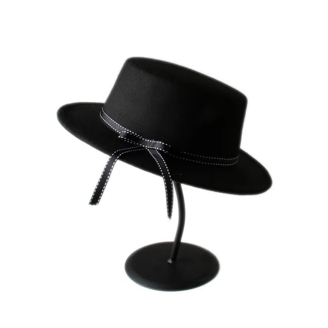 9 цветов для мужчин и женщин фетровый свиной пирог Fedora шляпа плоский купол Овальный верх Топ Bowler Porkpie шляпа от солнца с модная лента 10 - Цвет: Black