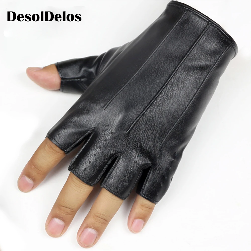 

2019 New Men's Dance Gloves Fingerless Leather Gloves for Party Show Luvas for Men Black Gold Silver Guantes Ciclismo R013