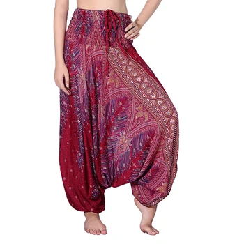 

NORMOV Women Pants Fashion High Waist Cross-Pants Plus Size Loose Peacock Feather Printed Beach Boho Women Pants