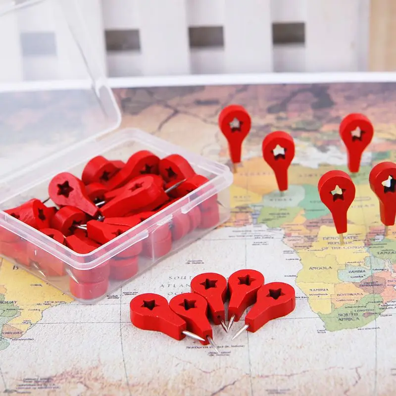 

40 Pcs Map Markers Wooden Drawing Photo Wall Studs Cork Board Pins Thumbtack Pushpins Painting Tool
