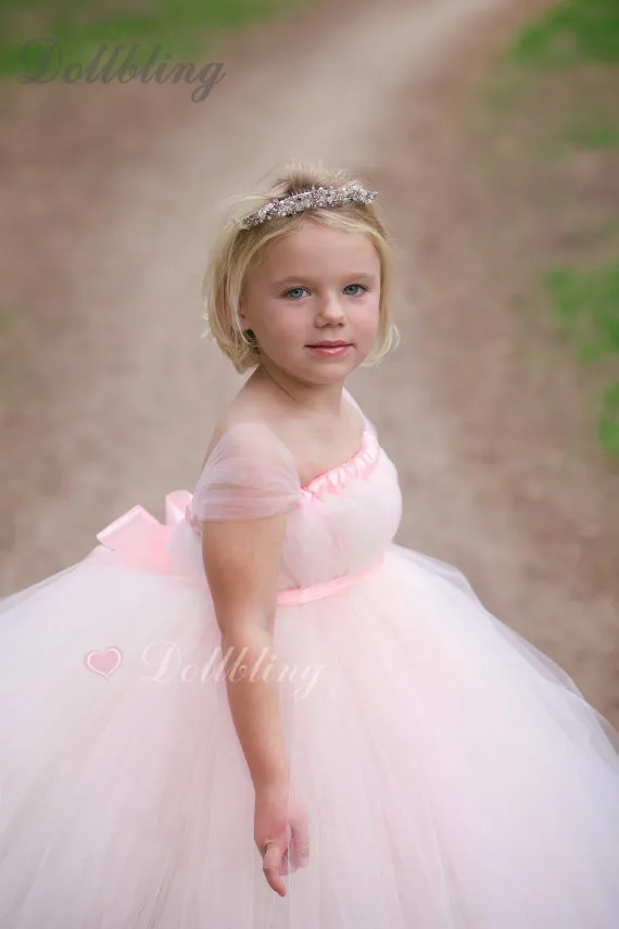 Ins 2017 tulle baby bridesmaid pink flower girl wedding dress fluffy