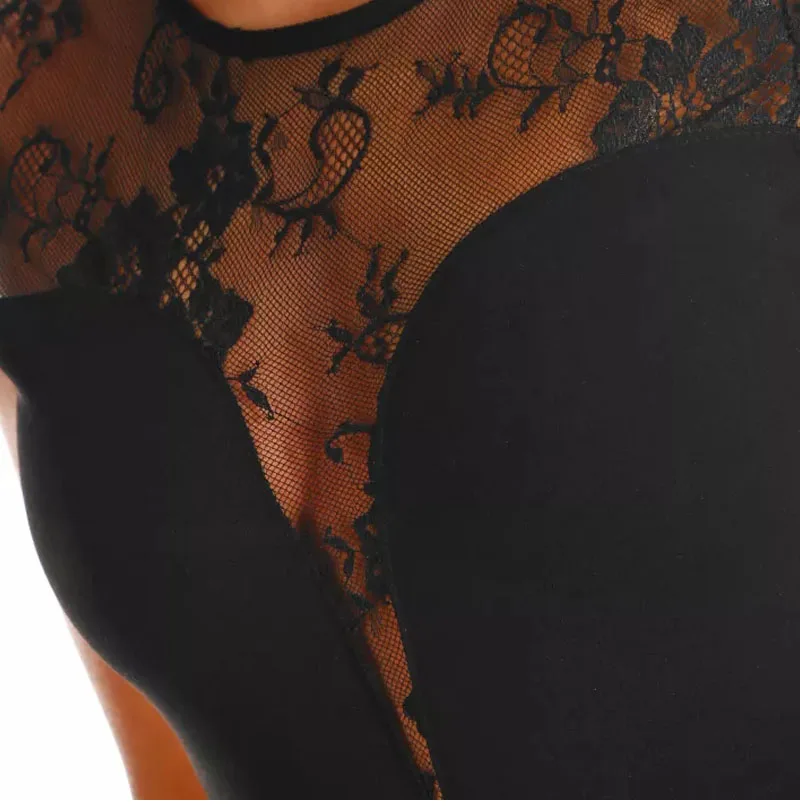 SEBOWEL, черный сексуальный кружевной боди, летний женский прозрачный топ с коротким рукавом, женская одежда на молнии, облегающий боди с глубоким v-образным вырезом