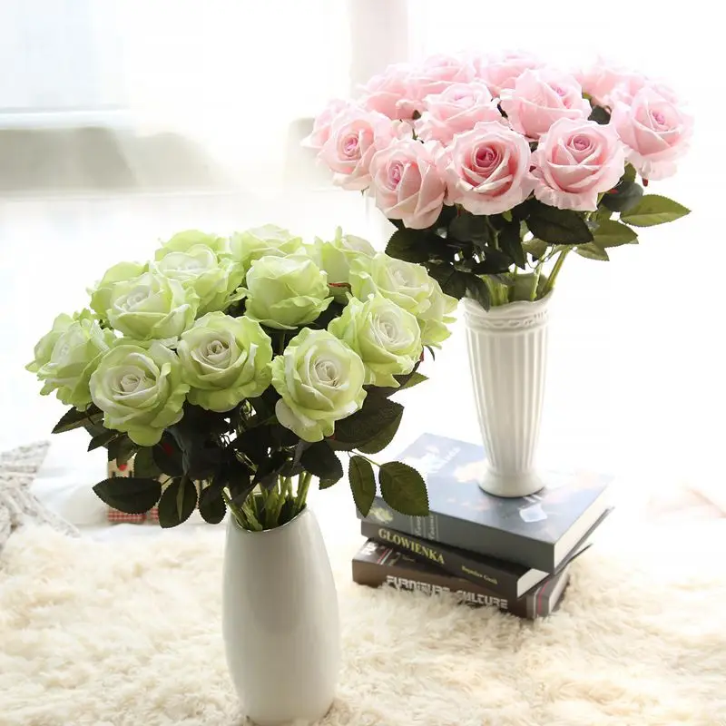 

Artificial Flower Flannel Rose Bouquet For Wedding Decoration Artificial Plants Fake Plants AT40