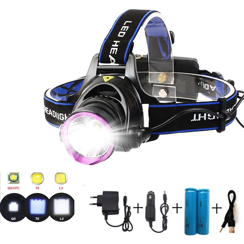 LS1792 Headlamps Headlight Waterproof 2000 Lm LED LED Emitters Mode With  Batteries And Chargers Waterproof Camping