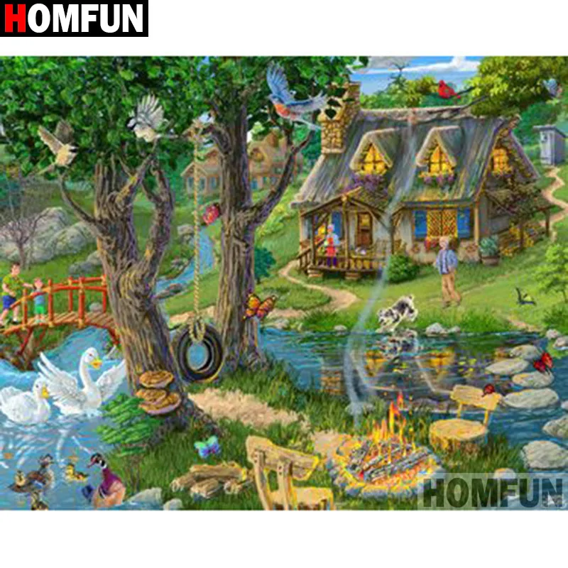 HOMFUN Full Square/Round Drill 5D DIY Diamond Painting &quotHouse landscape&quot Embroidery Cross Stitch Home Decor Gift A18128 | Дом и сад
