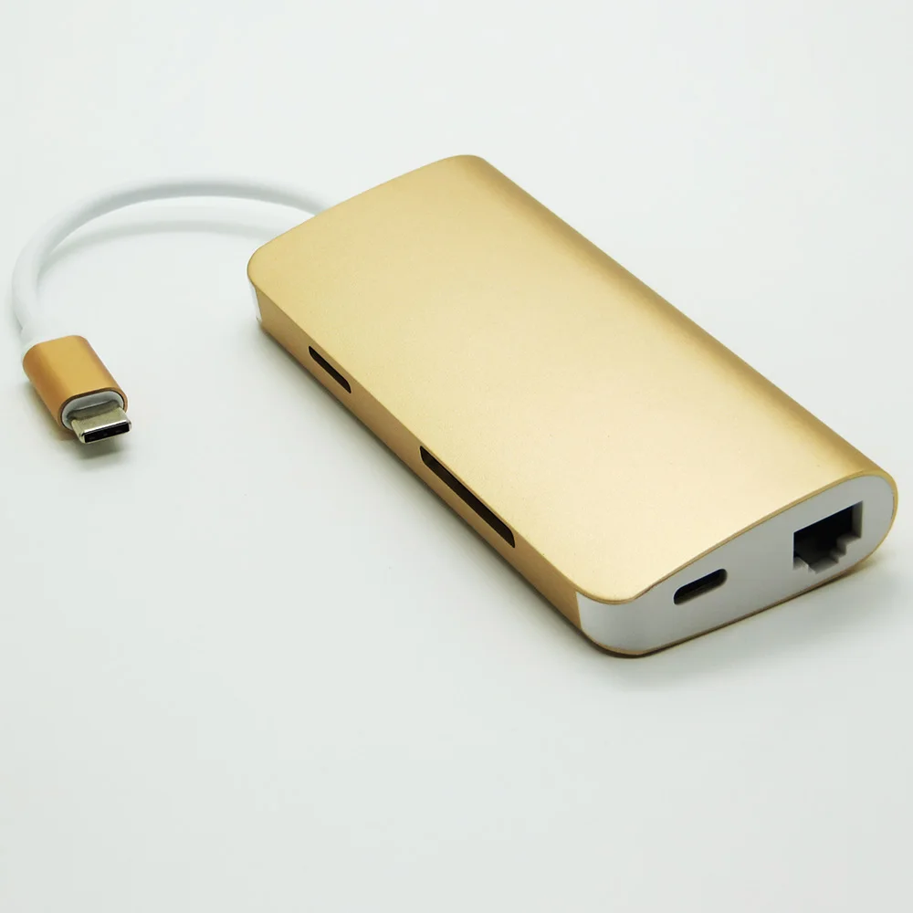 8 в 1 USB-C USB 3,1 type C концентратор с 4k HDMI 3 USB 3,0 портами Rj45 Ethernet концентратор SD/Micro Card Reader type C зарядный адаптер концентратор - Цвет: Rose-gold
