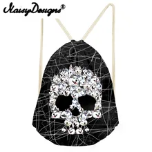 Бесшумный дизайн крутой панк-Череп Печать Мужской рюкзак на шнурке сумка на плечо для подростков мальчиков сумки хараджуку Mochila