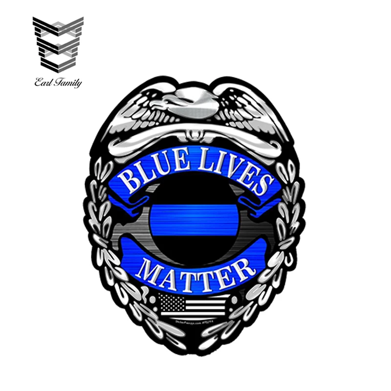 

EARLFAMILY 12cm x 9.5cm Police badge Thin Blue Line Sticker FS294 USA Bumper Vinyl Decal Lives Matter Car Styling Laptop Sticker