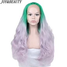 JOY& BEAUTY, завязанный вручную зеленый светильник, фиолетовый, с эффектом омбре, высокая температура, волоконные волосы, длинные, волнистые, без клея, синтетические волосы на кружеве, парик для женщин