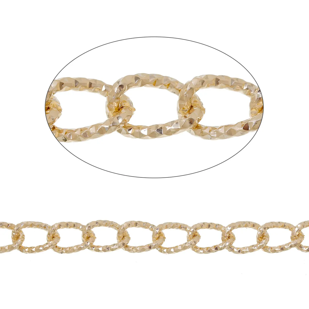 

Aluminum Links Curb Chains Textured Light Golden 14mm x9mm(4/8" x 3/8"),2 M new