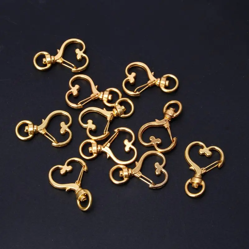 

10Pcs Metal Swivel Lobster Clasp Snap Hook Heart Shape Keychain Jewelry Findings