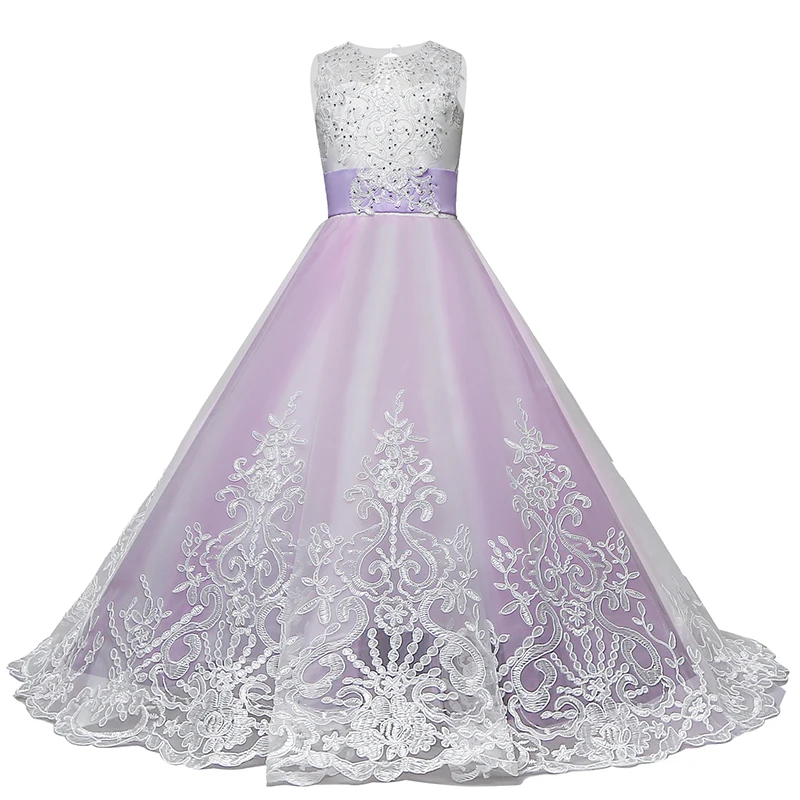 Нарядные Детские платья для девочек; свадебное фатиновое фиолетовое длинное платье для девочек; элегантные вечерние платья принцессы на Хэллоуин для подростков